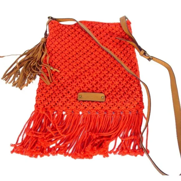 LUCKY BRAND Red Macrame Fringe Crossbody Bag - Picture 1 of 6